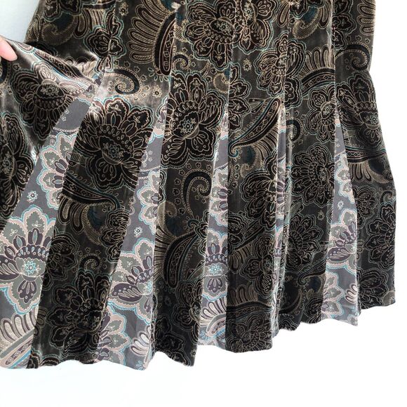 Ann Taylor Velvet Silk Skirt Women 14 Brown Paisley Boho Fairy Whimsy Y2K VTG - Picture 3 of 10